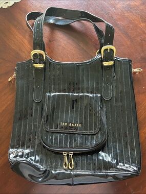 Ted Baker Black Patent Tote with Gold Hardware